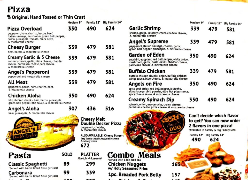 angels pizza menu and phone number